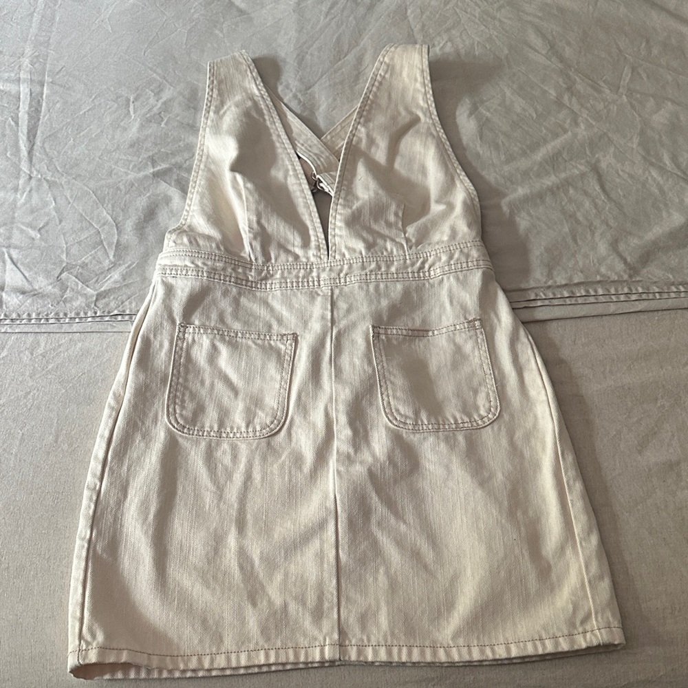 Urban Outfitters midi beige denim overall dress. Only worn once! 100% cotton!!